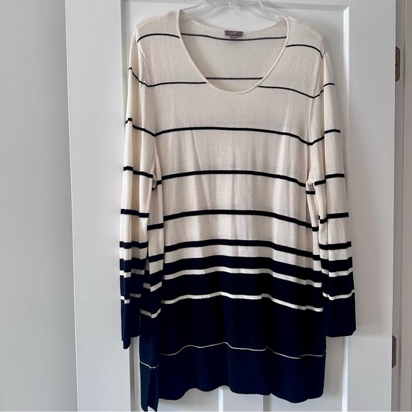 J. Jill Sweaters - J.Jill Black White Striped Tunic Sweater Long Sleeve Wool Blend Size XL